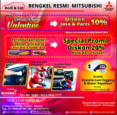 Mitsubishi PT. Sun Star Motor - Special Promo valentine. Tawarkan berbagai promo menarik &amp; membuat tampilan kendaraan seperti baru.  