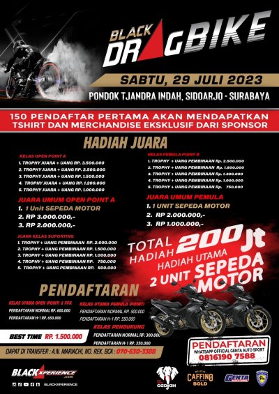 Preview - Black Dragbike 2023 Digelar Di Sidoarjo, Total Hadiah Ratusan Juta Plus Motor