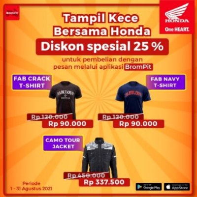 RAGAM JENIS APPAREL HONDA DISKON 25%