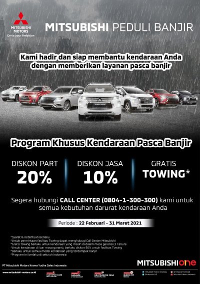 Banyak diskon untuk para mitsubishi lover yang terkena banjir.