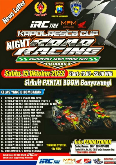 Preview - Night Road Race Kejurprov Seri IV, Banyuwangi (15/10/2022) : KATROL POPULARITAS PANTAI BOOM, SEMBARI REFRESH GAIRAH ROAD RACE DI KARSIDENAN BESUKI