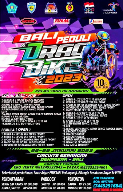 Preview - Bali Peduli Drag Bike Openchampionship (28-29/1/2023) : EVENT PEMBUKA MUSIM KOMPETISI DRAG BIKE 2023 PALING BERKELAS