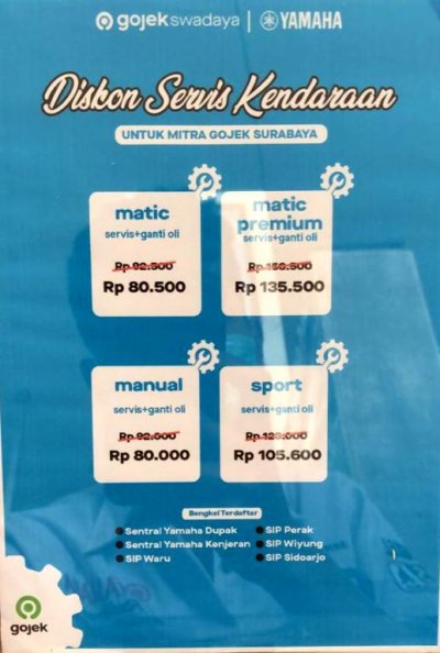 Yamaha Jatim : SPECIAL UNTUK GOJEK ADA PROMO SERVIS